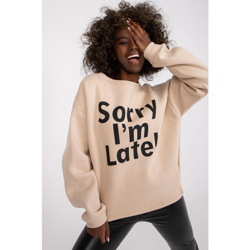 MladaModa Mikina Francisco s nápisom svetlá béžová 58181296