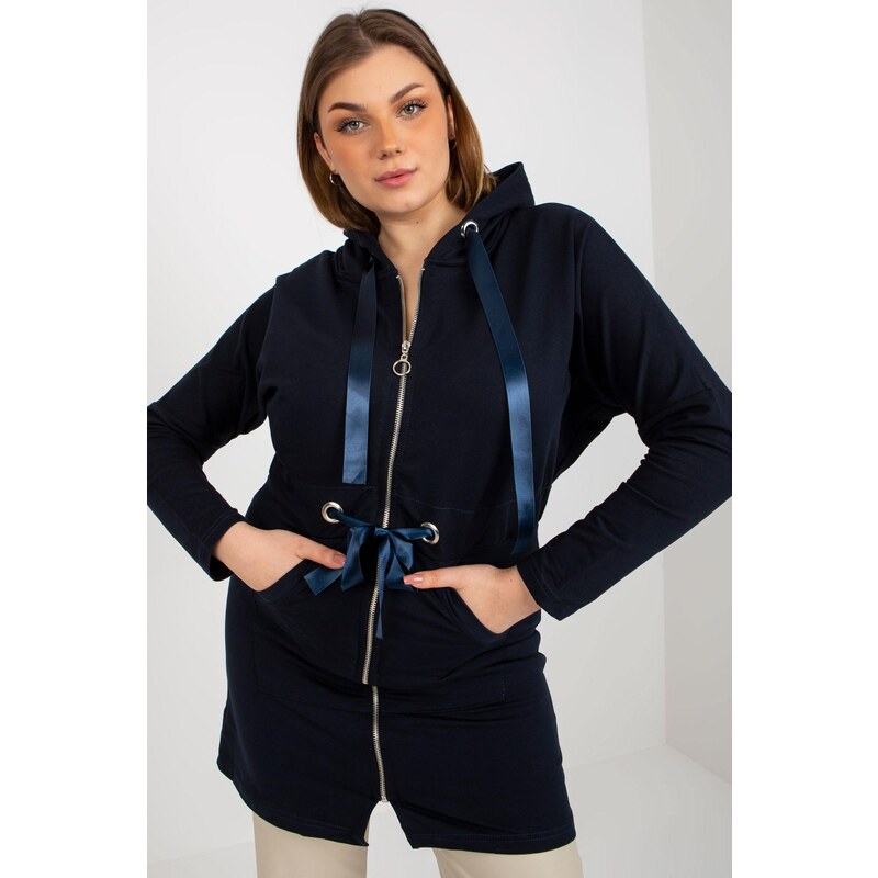MladaModa Predlžená mikina s kapucňou a zipsom model 46402 námornícka 58181305