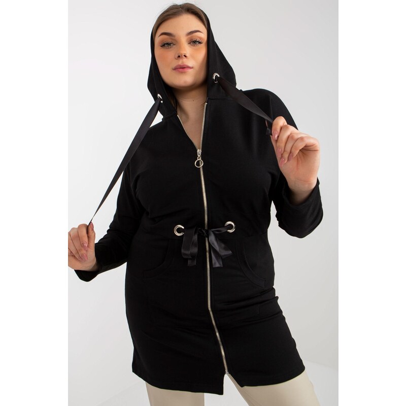 MladaModa Predlžená mikina s kapucňou a zipsom model 46402 čierna 58181304