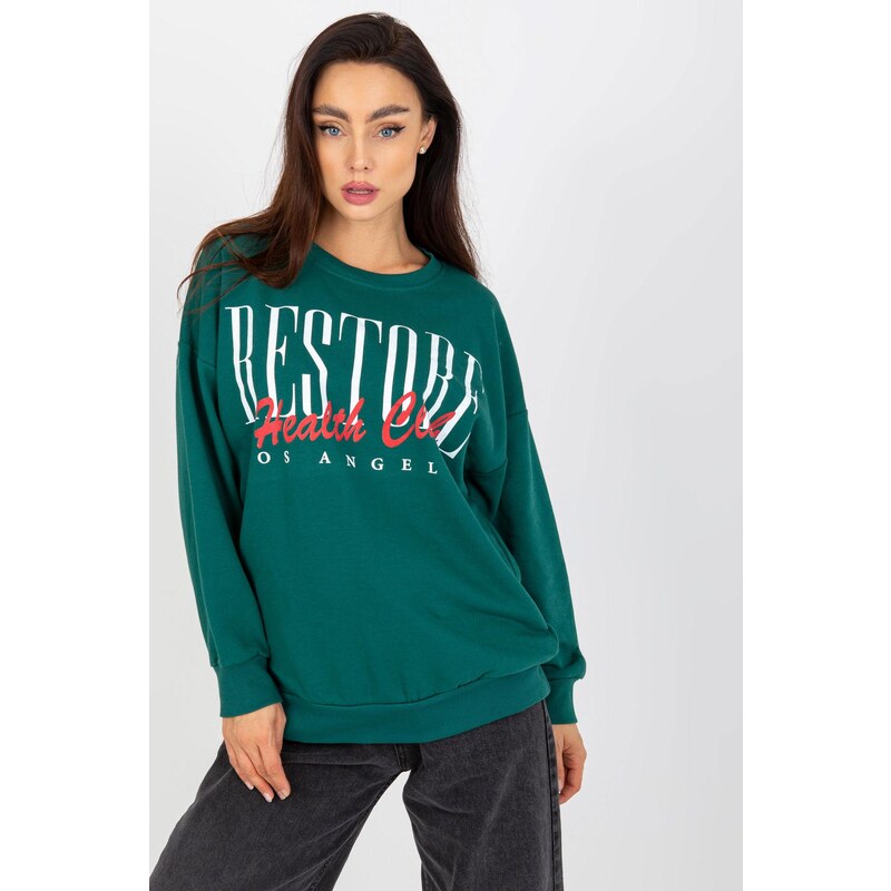 MladaModa Bavlnená mikina s nápisom Restore tmavozelená 58181316