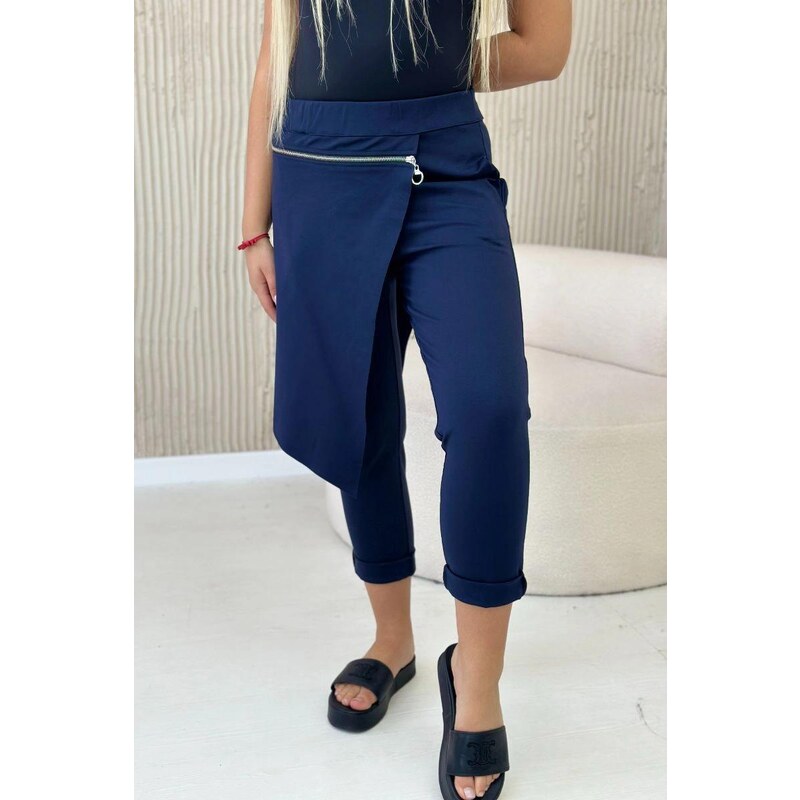 MladaModa Asymetrické trojštvrťové nohavice s ozdobným zipsom model 63034491