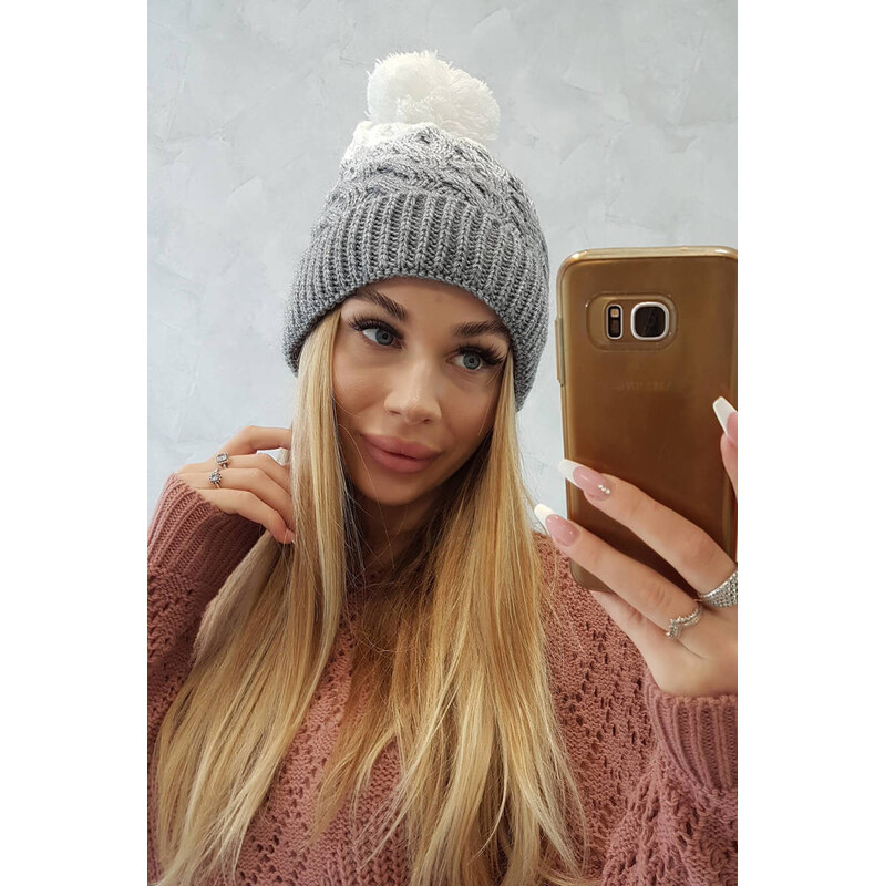K-Fashion Fleecová čiapka Ilona K218 sivá+biela 44560794