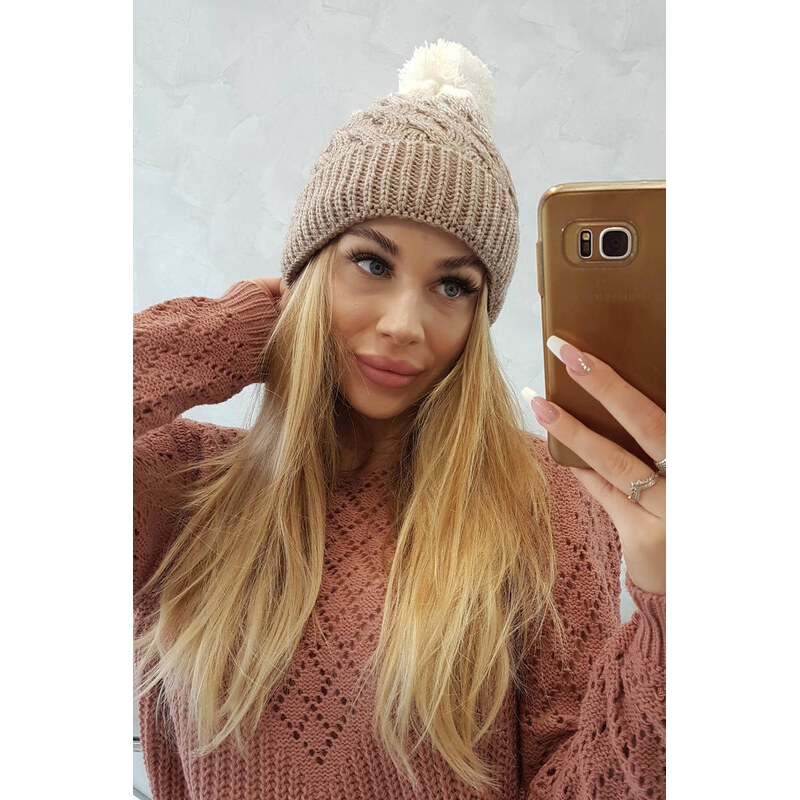 K-Fashion Fleecová čiapka Ilona K218 beige+ecru 44560795
