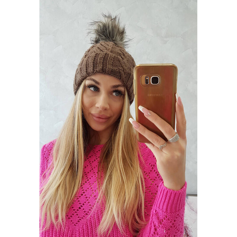 K-Fashion Fleecová kockovaná čiapka K226 mocca 44560900