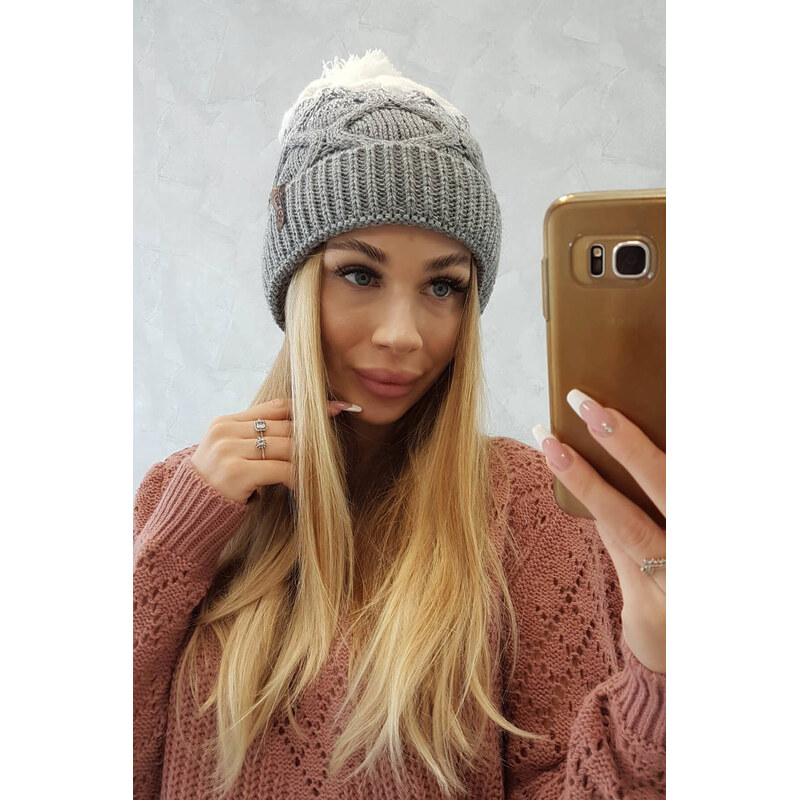 K-Fashion Fleecová čiapka Alice K248 sivá+biela 44560923