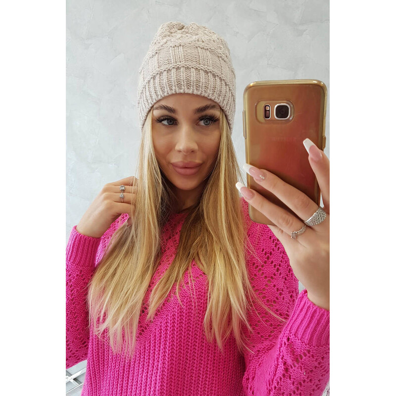 K-Fashion Fleecová čiapka Marta K231 light beige 44560967
