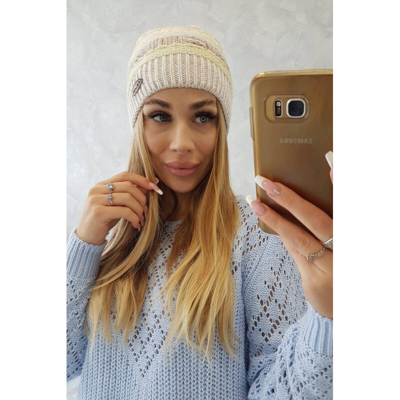 K-Fashion Fleecová čiapka Patrycja K254 žltá+béžová 44561184