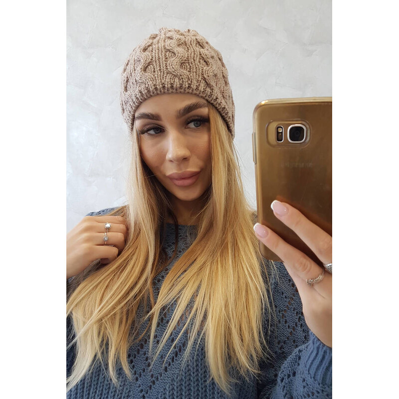 K-Fashion Fleecová čiapka Teresa K285 tmavo béžová 44561401
