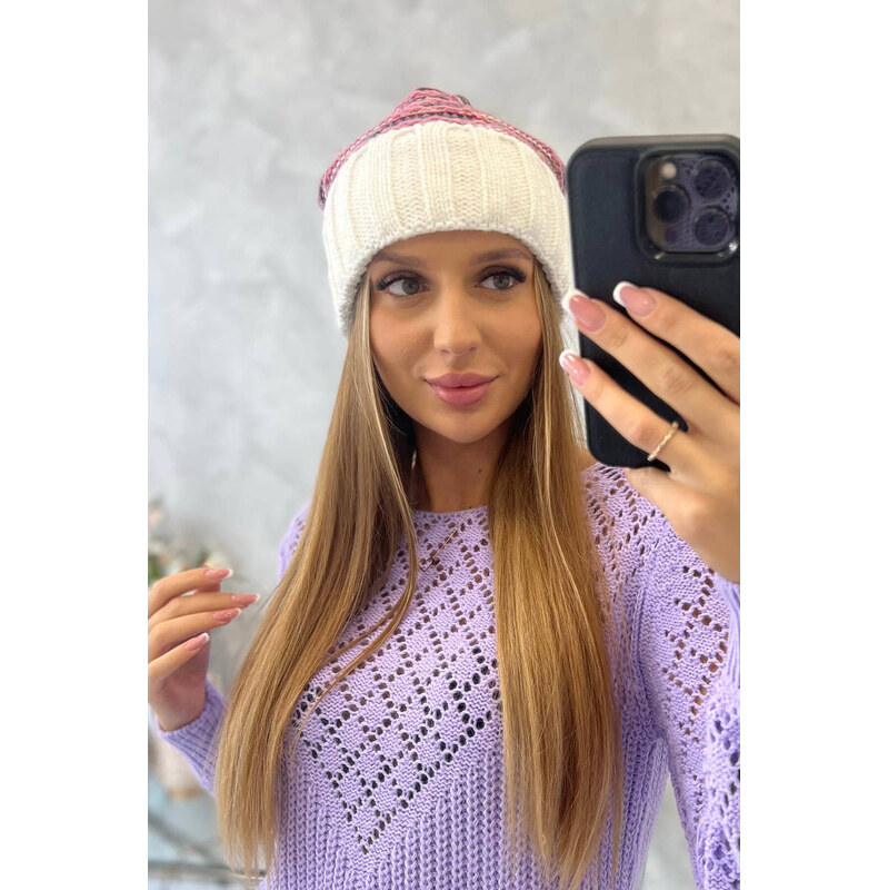 K-Fashion Dámska čiapka Feba K330 white+powder pink 44561544