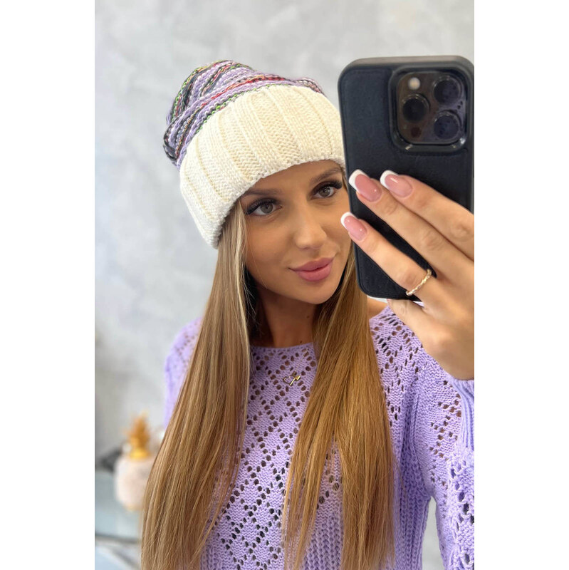 K-Fashion Dámska čiapka Feba K330 ecru+violet 44561551