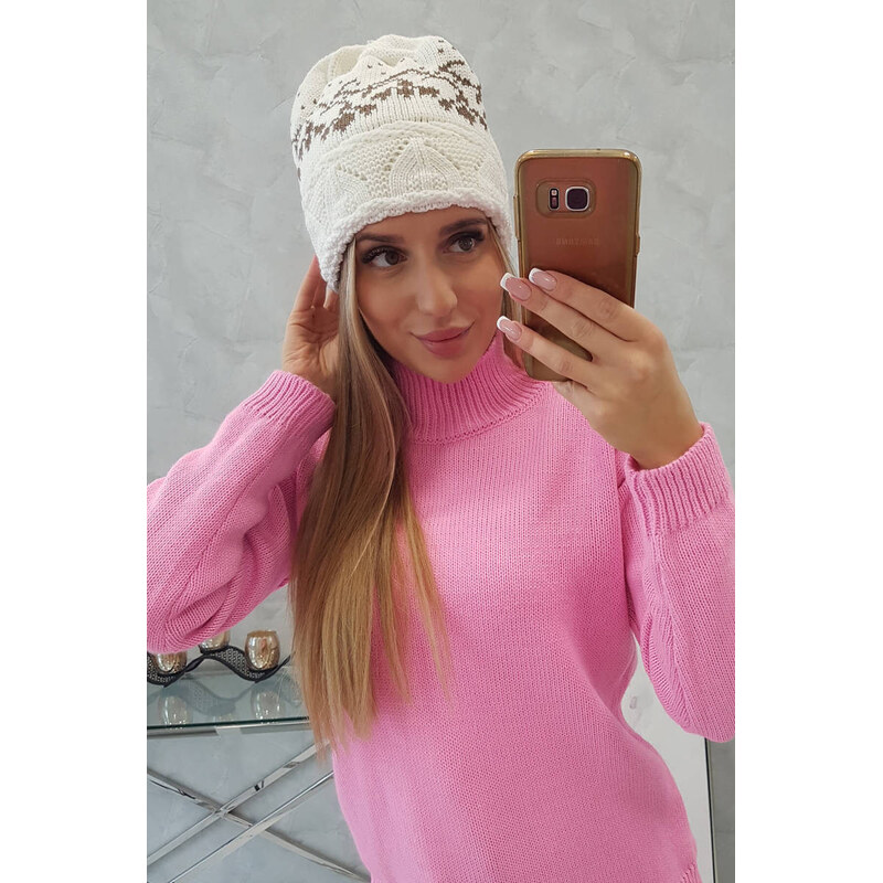 K-Fashion Dámska čiapka Kira K374 ecru+brown 44561702