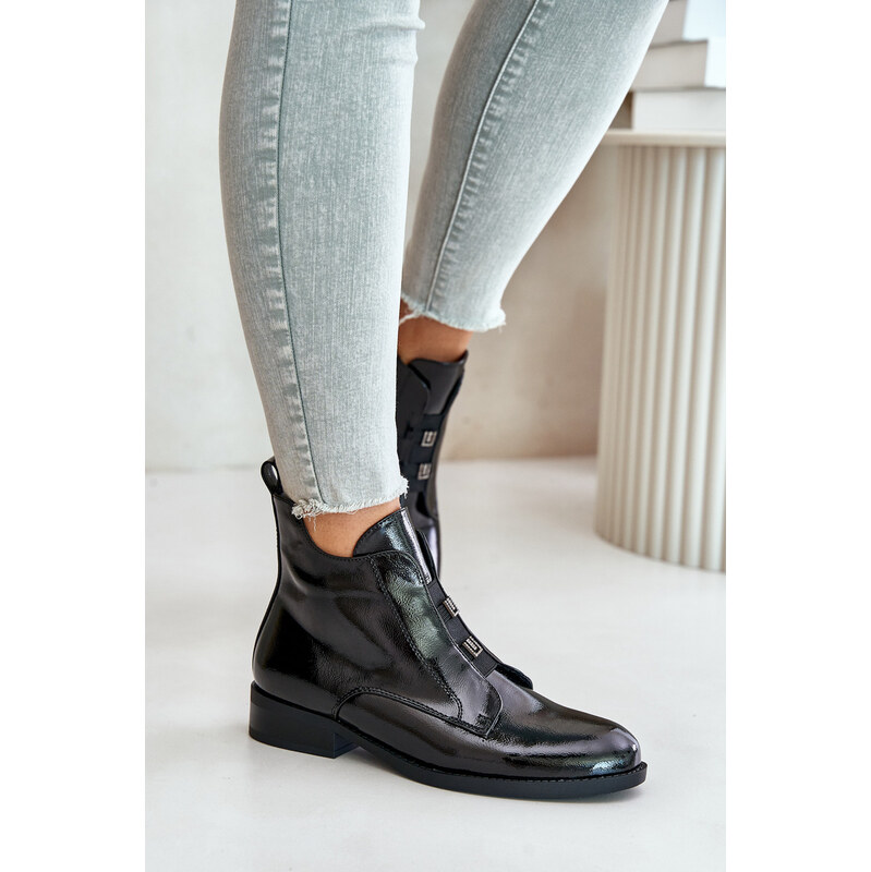 Patent leather ankle boots with zipper insulated flat heel S.Barski 59905893