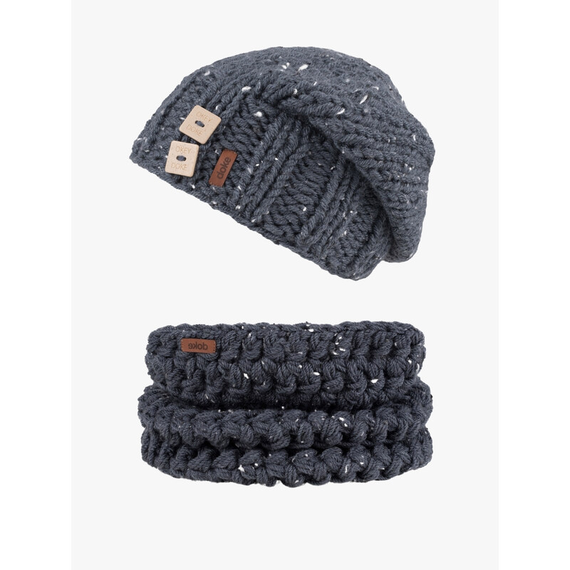 DOKE Set pletená čiapka a nákrčník b denim tweed 60633926