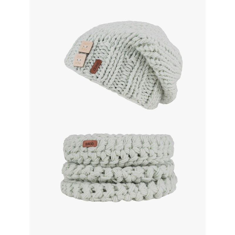 DOKE Detský set pletená čiapka a nákrčník b mint pre deti 12-16 rokov 60634055