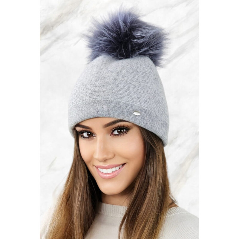 Kamea Šedá dámska zimná čiapka s kožušinovým brmbolcom Aloes, Farba 58225268