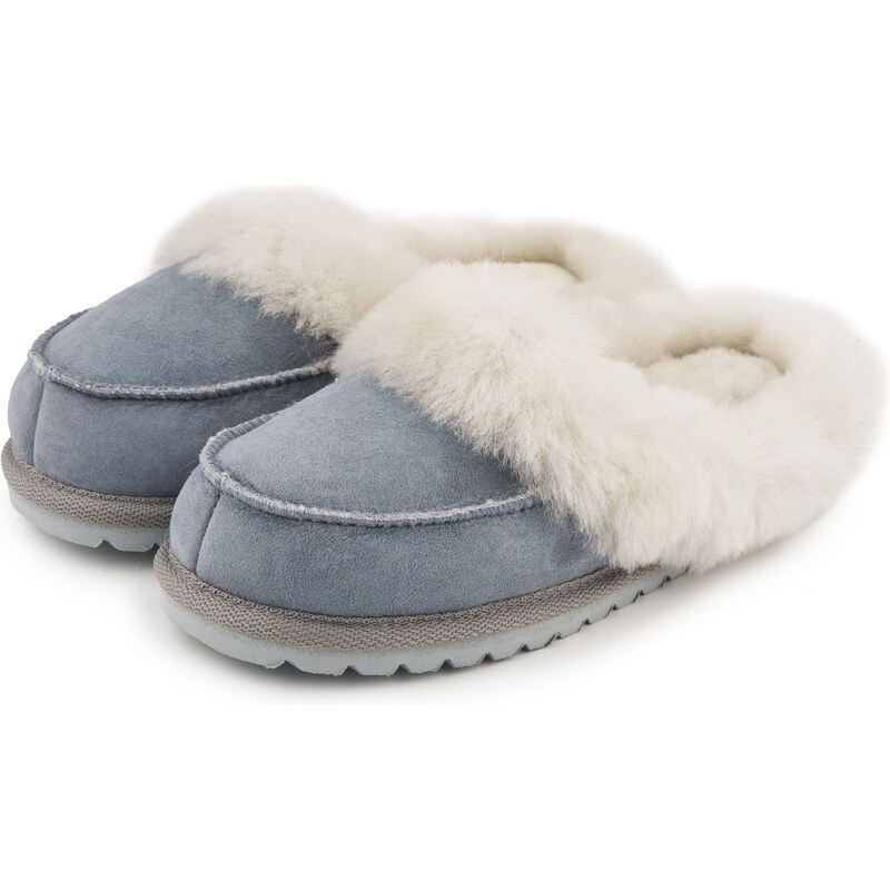 Vlnka Dámske kožené papuče s ovčou vlnou Vanesa modrá veľkosti obuvi - 58226349