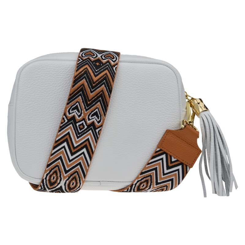 Biela kožená talianska crossbody kabelka Bala Bianca s prídavným 58235637