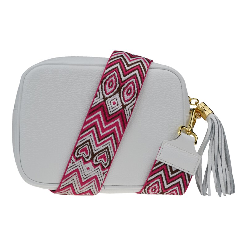 Biela kožená talianska crossbody kabelka Bala Bianca s prídavným 58235638