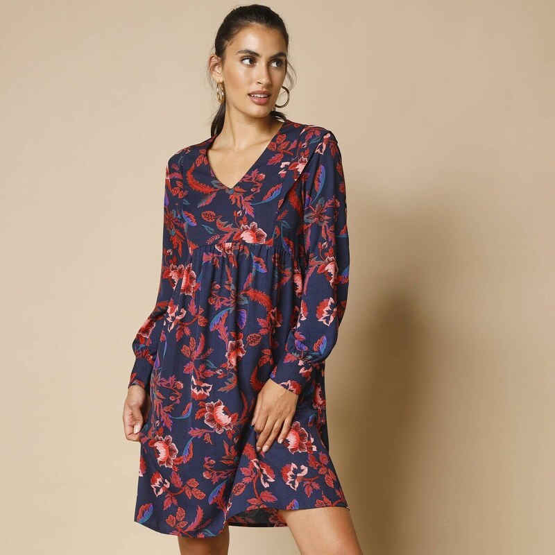 Rozšírené šaty s volánmi na pleciach nám. modrá/bordó 044 Blancheporte 58234542