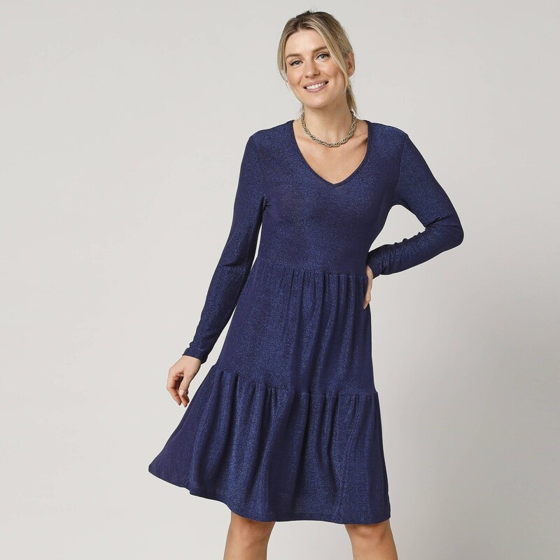 Krátke šaty z lesklého úpletu tmavomodrá 036 Blancheporte 58234559