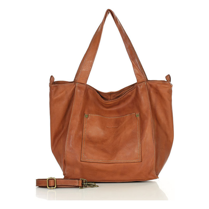 MARCO MAZZINI Kožená shopper taška | hnedá camel v241d 58240815