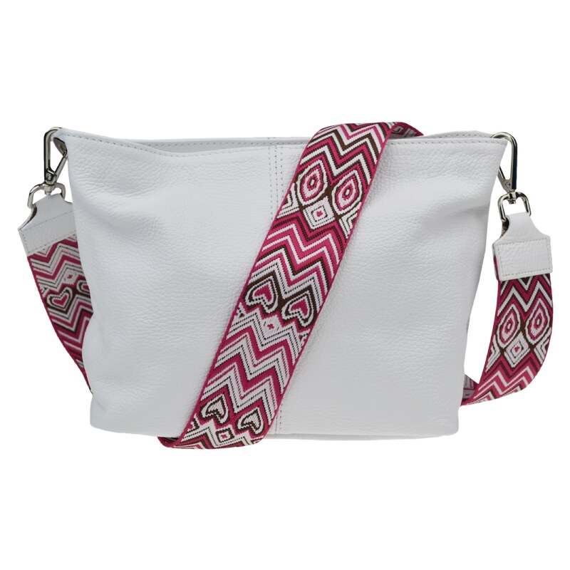 Biela kožená talianska crossbody kabelka Batilda Bianca s prídavným 58251227