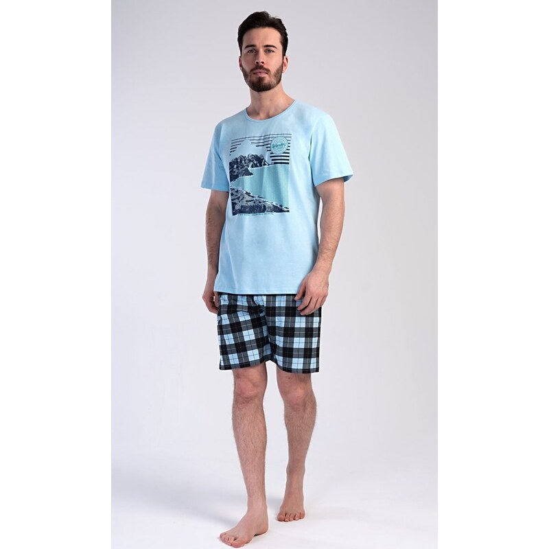 Pánske krátke bavlnené pyžamo Wander modré 58251328