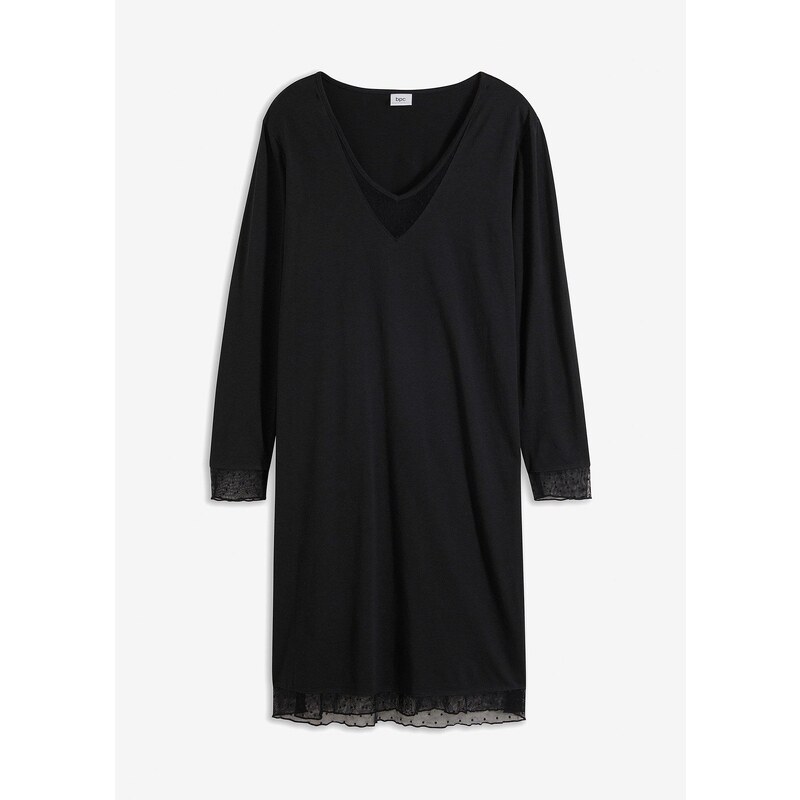 bonprix Nočné šaty s decentným čipkovaným vsadením, farba čierna 58256126