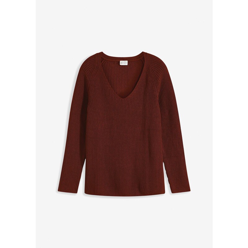 bonprix Vrúbkovaný pulóver z čistej bavlny, farba hnedá 58256134