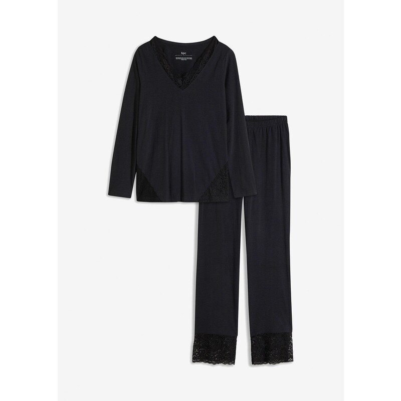 bonprix Pyžamo z jemnej čipky, farba čierna 58256129