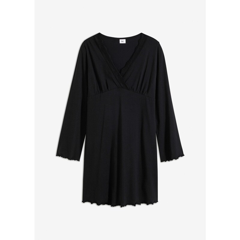 bonprix Nočná košeľa s jemnou čipkou, farba čierna 58256130