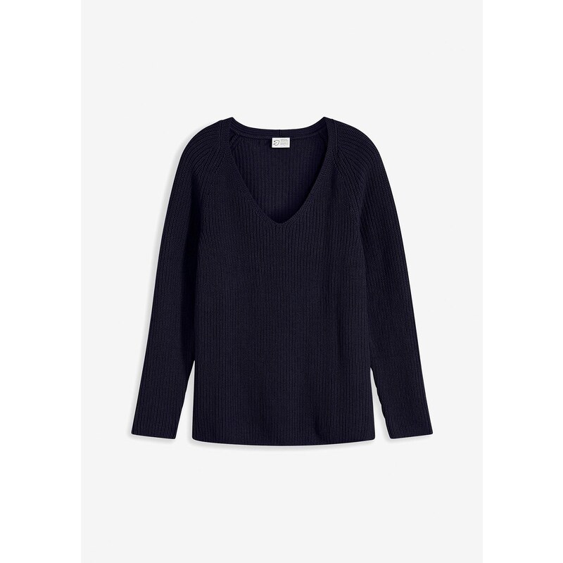 bonprix Vrúbkovaný pulóver z čistej bavlny, farba modrá 58256132