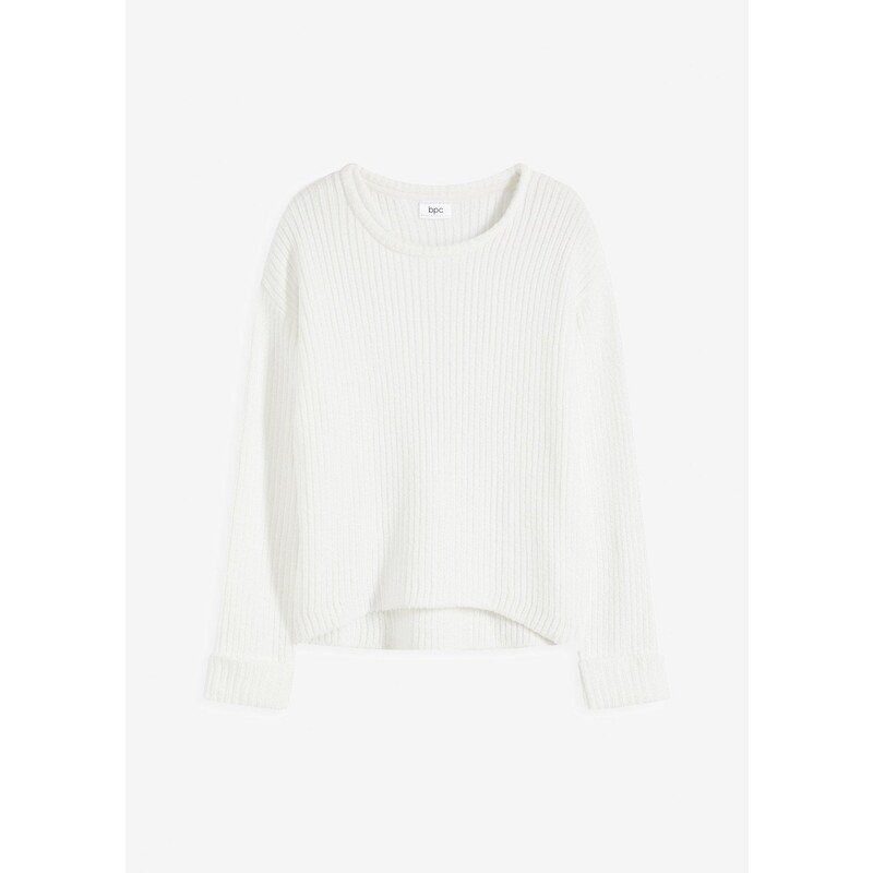 bonprix Pulóver, oversize z mäkkej ženilky, farba biela 58256179