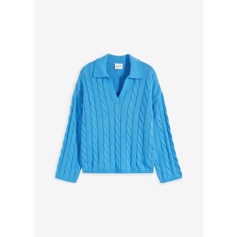 bonprix Pulóver oversize z bavlneno-kašmírového mixu, farba modrá 58256191