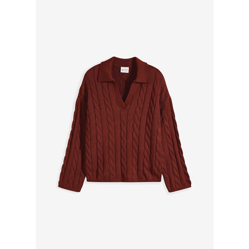 bonprix Pulóver oversize z bavlneno-kašmírového mixu, farba hnedá 58256192