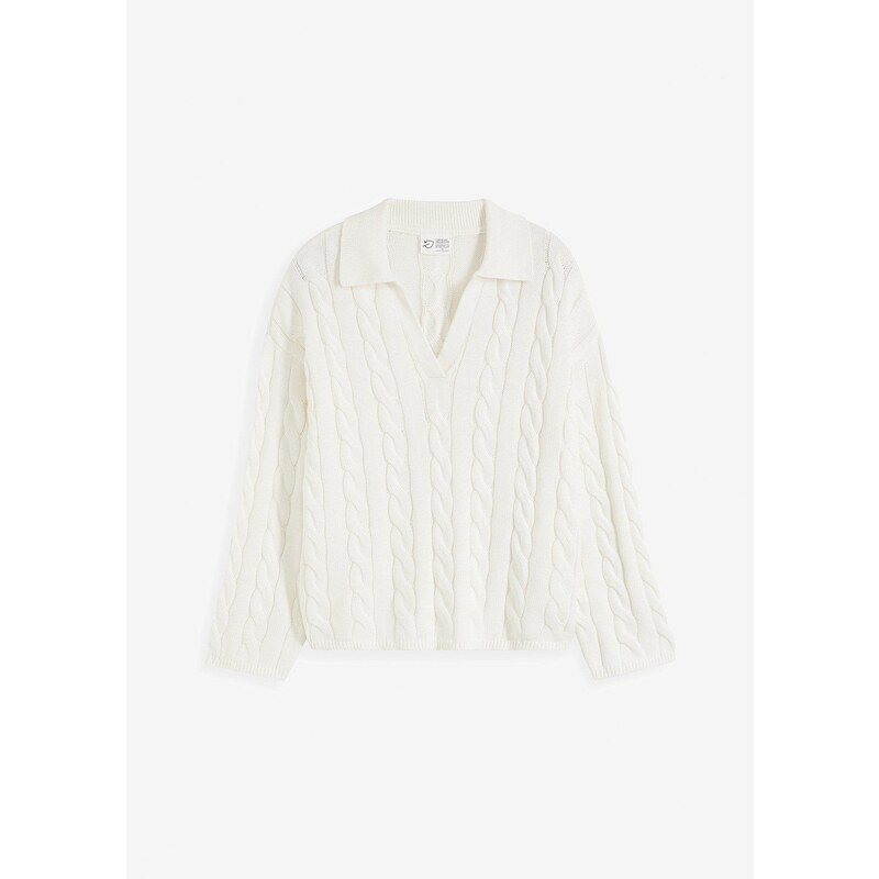 bonprix Pulóver oversize z bavlneno-kašmírového mixu, farba biela 58256193