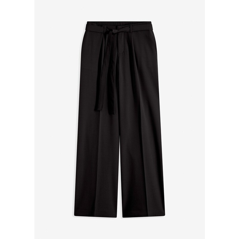 bonprix Nohavice so záhybmi na páse, z viskózového mixu, farba čierna 58256216