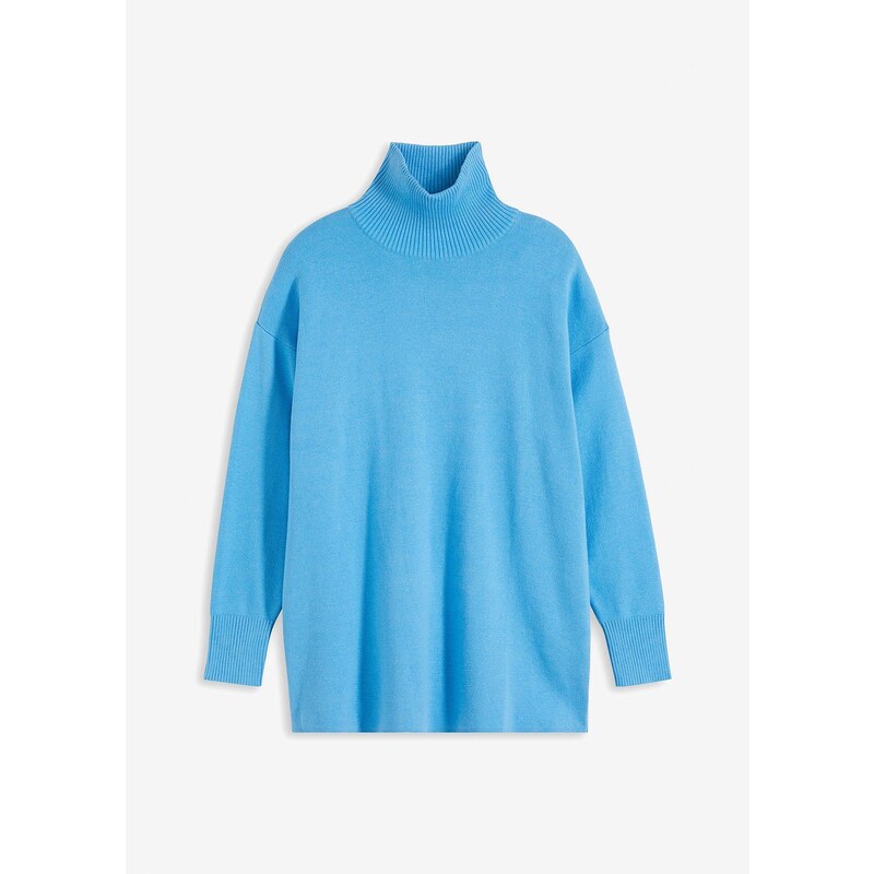 bonprix Vrúbkovaný pulóver z čistej bavlny, farba modrá 58256202