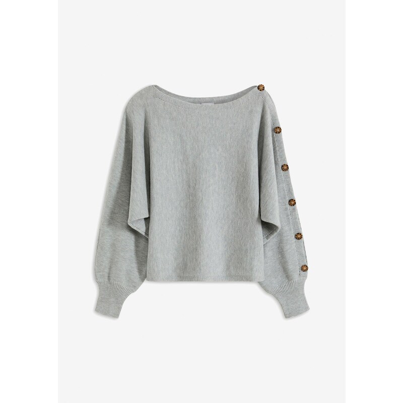 bonprix Pulóver s gombičkami, farba šedá 58256223