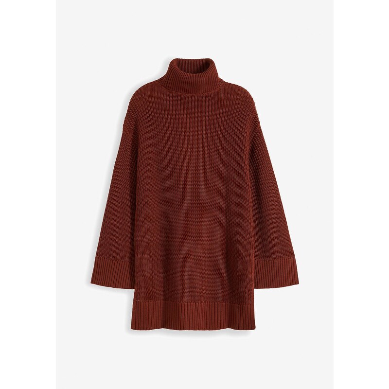 bonprix Oversize rolák z bavlneného mixu, farba hnedá 58256234