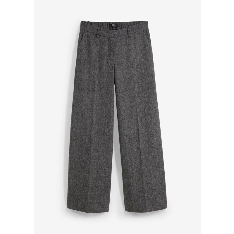 bonprix Vlnené nohavice so vzorom rybej kosti, farba šedá 58256286