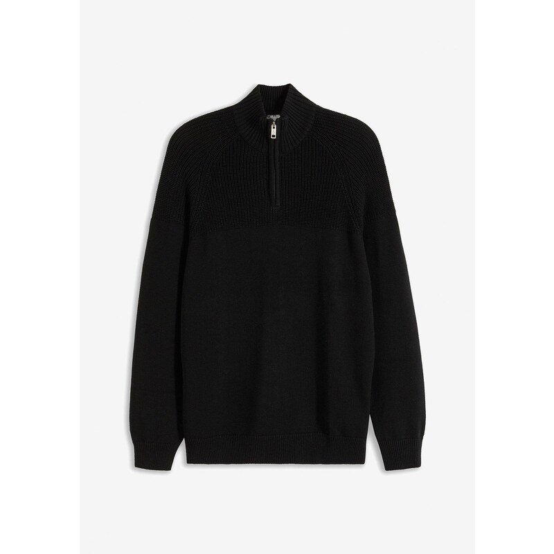 bonprix Pulóver s golierom, s bavlnou, farba čierna 58256423