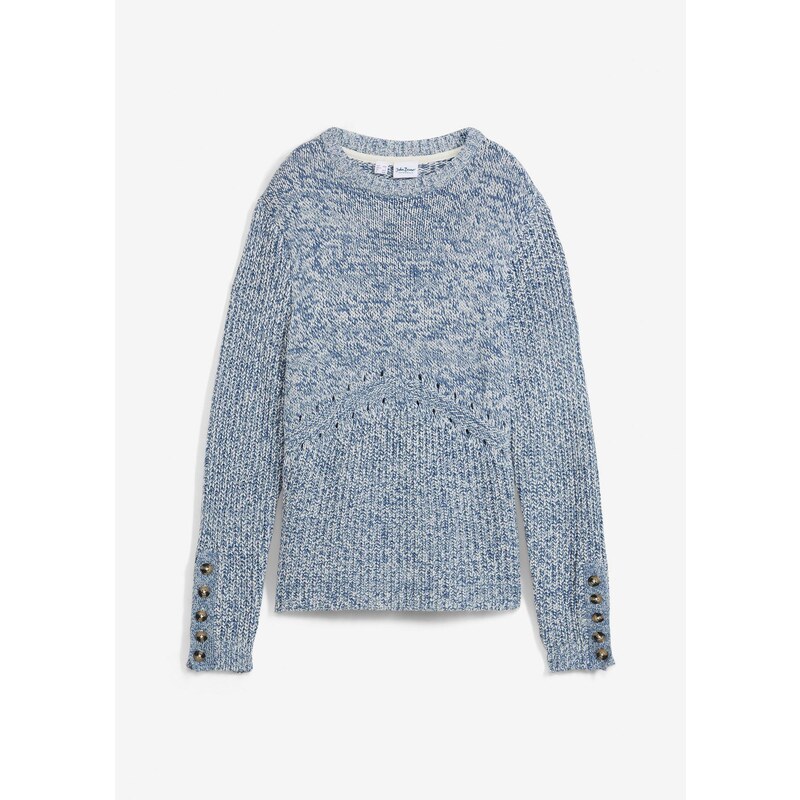 bonprix Pletený pulóver s gombičkami, farba modrá 58271801