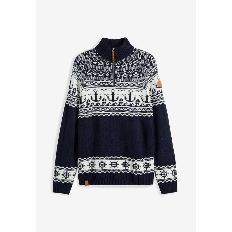 bonprix Nórsky pulóver, prímorský dizajn, farba modrá 58272015