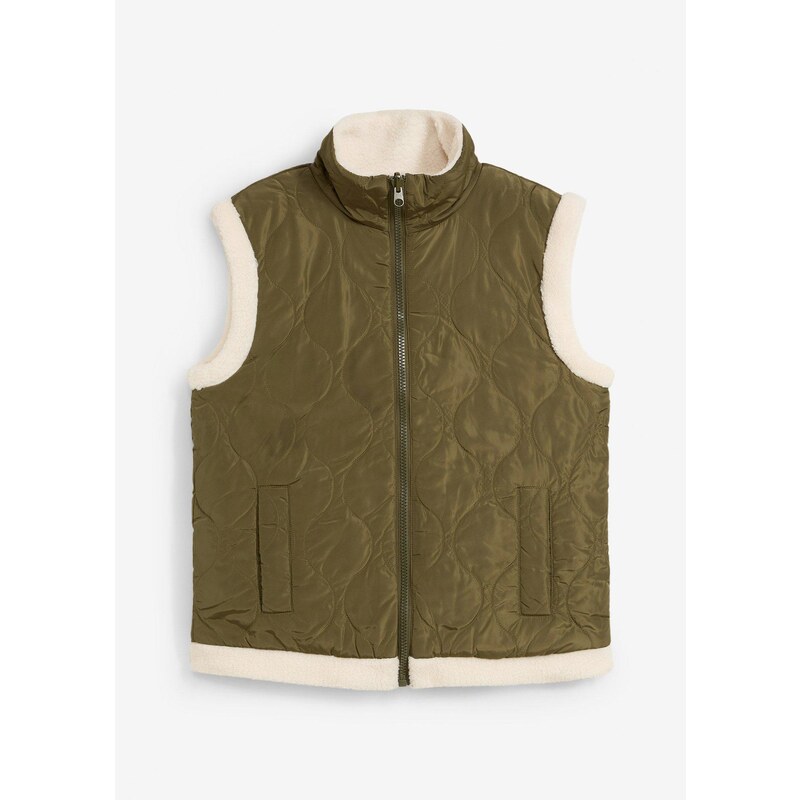 bonprix Obojstranná vesta z kožušinového plyšu, farba zelená 58272170