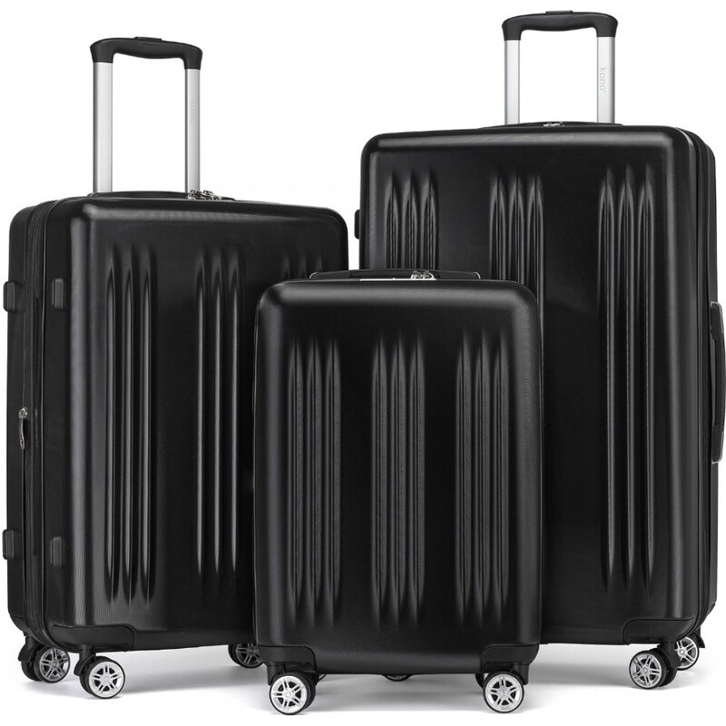 KONO Set kufrov - s prúžkami, rozšíriteľný o 20%, čierny 58278382
