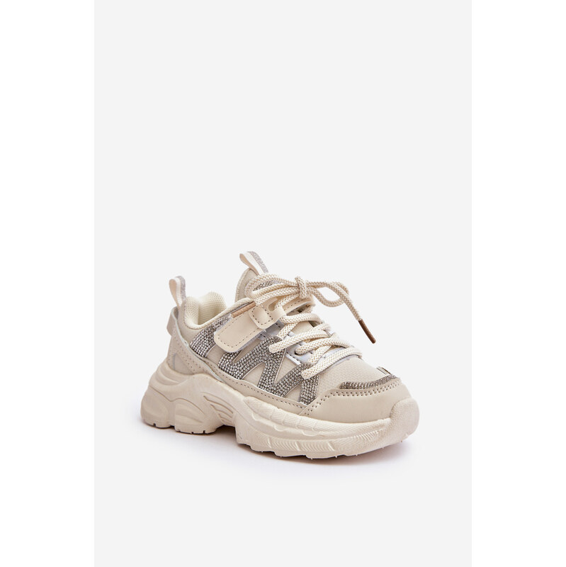 Boto Childrens sneakers with crystals beige Rianalla 58357250
