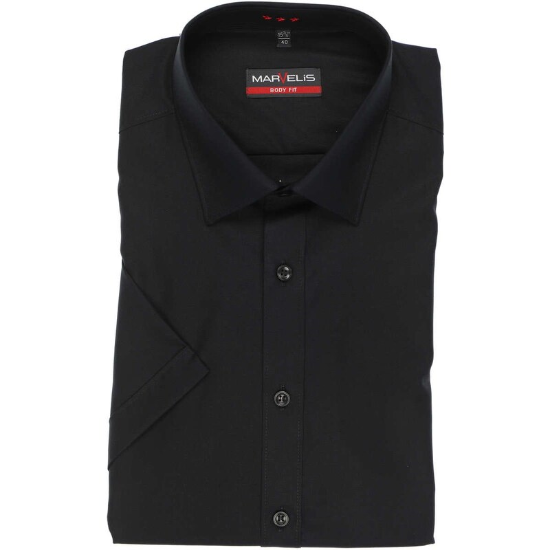 Marvelis Body Fit pánska košeľa krátky rukáv 100% popelín čierna 58321286