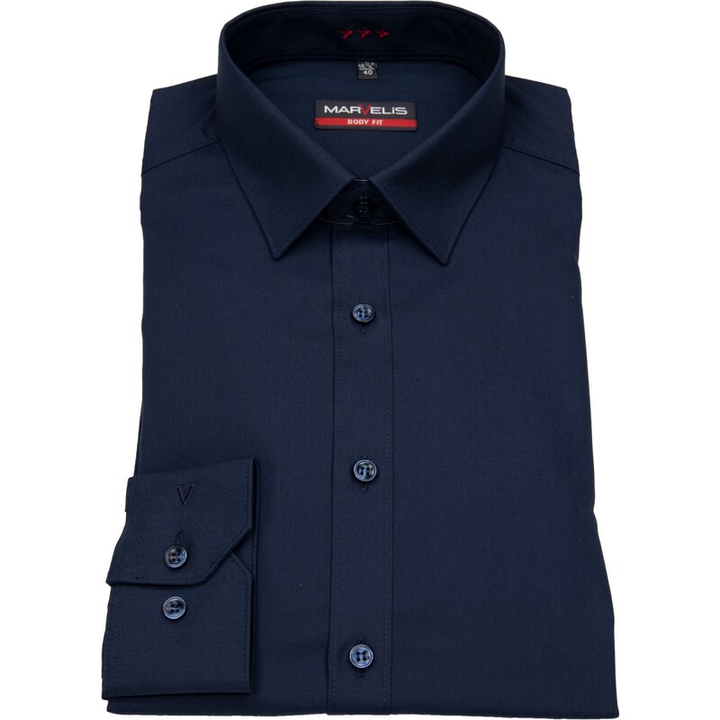 Marvelis Body Fit pánska košeľa 100% popelín Navy predĺžený rukáv 67214275