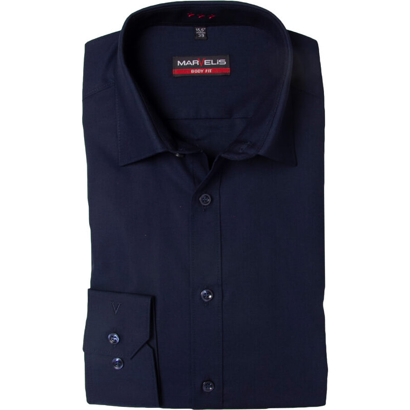 Marvelis Body Fit pánska košeľa dlhý rukáv 100% popelín Navy 58321280